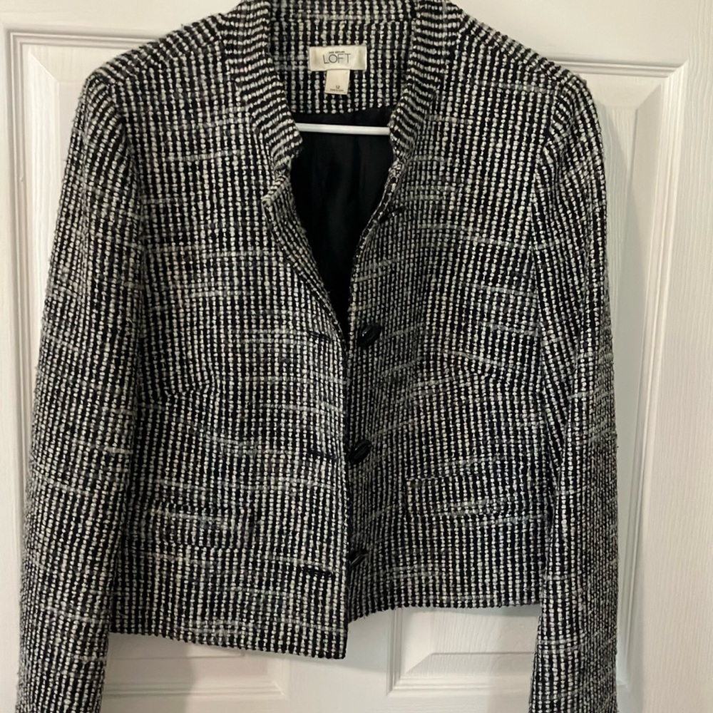 LOFT Black and White Houndstooth Blazer